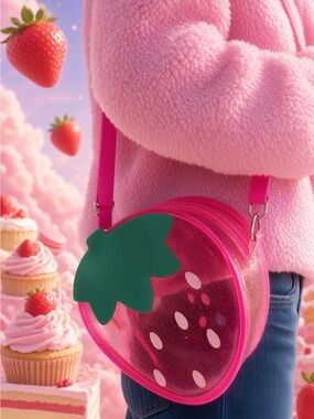 Sparkly Strawberry Clear See-Thru Glitter Bag